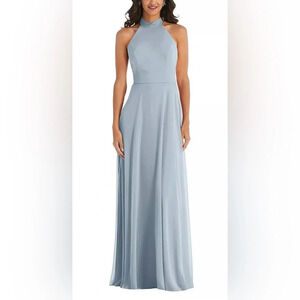 After Six High Neck Halter Backless Maxi Dress in Mist blue 1545